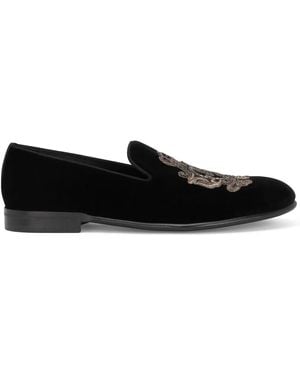 Dolce & Gabbana Coat-Of-Arms Embroidery Slippers - Black
