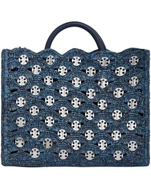 Rabanne Woven Raffia Tote Bag - Blue