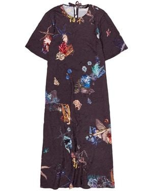 Bimba Y Lola Textured Floral Midi Dress - Purple