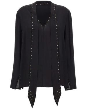 Elena Miro Stud-Embellished Scarf-Detail Blouse - Black