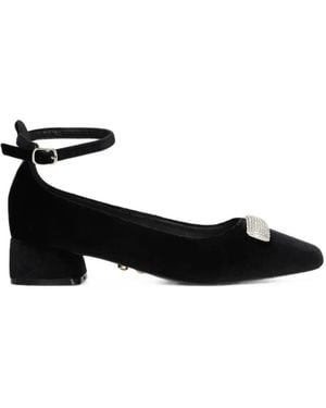 Twentyfourhaitch Crystal-Embellished Ankle-Strap Flat Pumps - Black