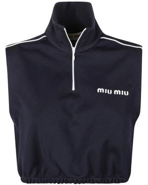 Miu Miu Quarter-Zip Cropped Vest - Blue