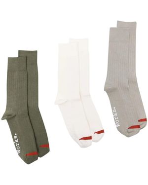 Universal Works Lot De Trois Chaussettes Nervurées À Logo Brodé - Blanc
