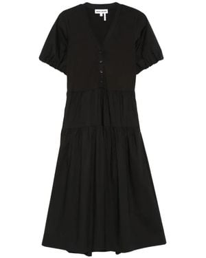 DKNY Button Tiered Midi Dress - Black