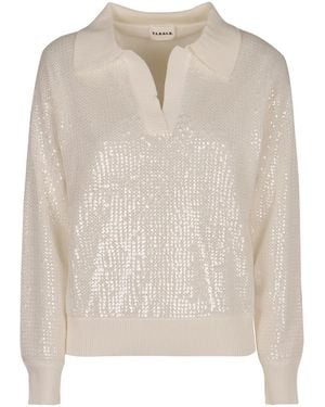 P.A.R.O.S.H. Sequinned Polo Top - Natural