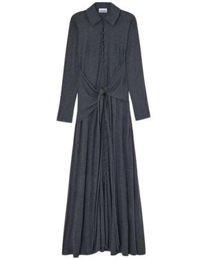 Ganni Robe Longue Boutonnée À Taille Nouée - Blue