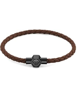 Philipp Plein Braided Leather Bracelet - ホワイト