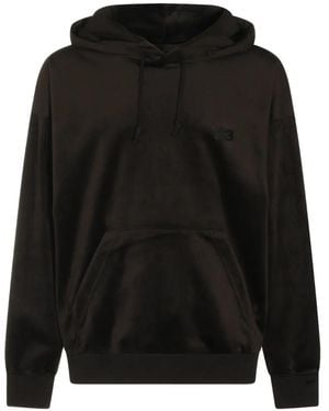 Y-3 Logo-Print Velvet Hoodie - Black