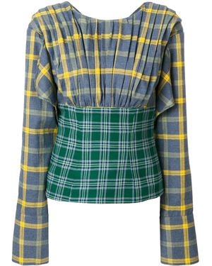 Natasha Zinko Two-Tone Checked Top - Green