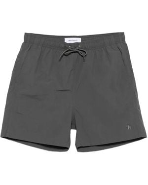 Norse Projects Logo-Embroidered Drawstring Swim Shorts - Grey