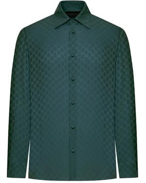 Gucci Seidenhemd aus GG-Jacquard - Grün
