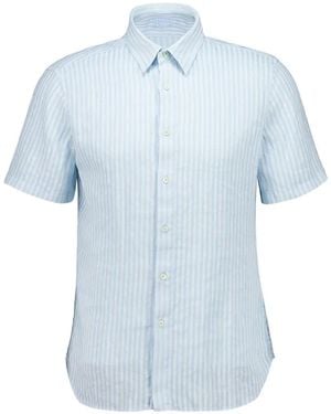 120% Lino Striped Short-sleeve Shirt - Blue