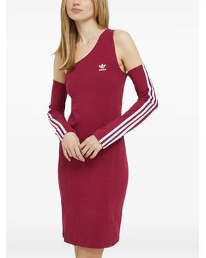 adidas Trefoil Cutout Long Sleeve Dress - Red