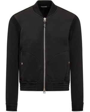 Tom Ford Ribbed-Panel Zip-Front Bomber Jacket - Black