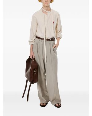 MASU Pinstriped Scarf-Detail Shirt - Natural