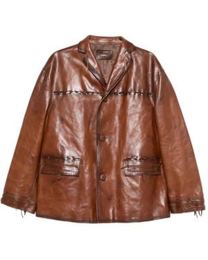 Prada Braided-Trim Leather Jacket - Brown