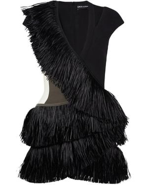 David Koma Fringed Cut-Out Minidress - Black