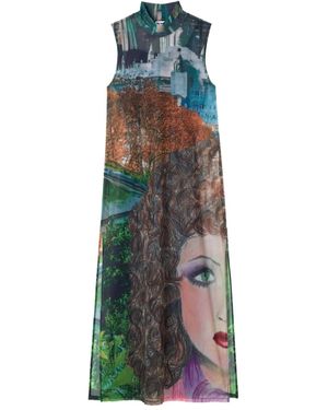 Sunnei Veronique-Print Midi Dress - Blue