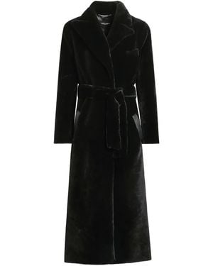 Dolce & Gabbana Single-Breasted Shearling Coat - Black