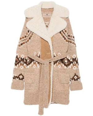 Ermanno Scervino Fair Isle-Knit Belted Coat - Natural