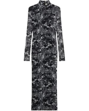 Blumarine Graphic-Print High-Neck Maxi Dress - Black