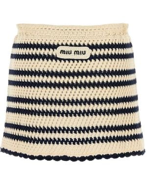 Miu Miu Jupe Courte Rayée En Crochet - Neutre