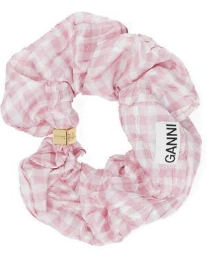 Ganni Check-Print Scrunchie - Pink
