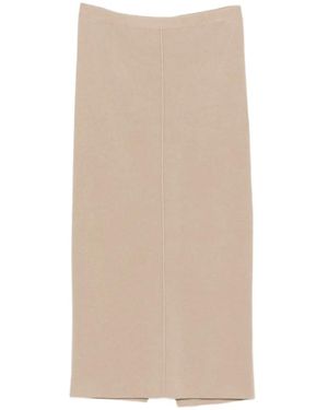 Antonelli Ribbed-Knit Rear-Slit Skirt - Natural