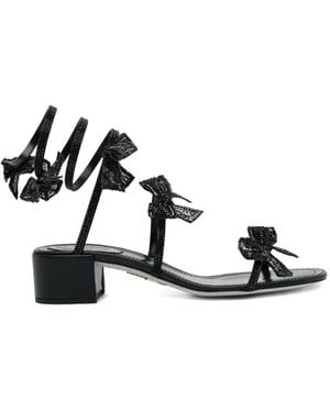 Rene Caovilla Crystal-Embellished Floral Sandals - Black
