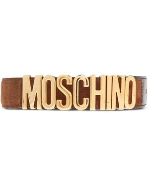 Moschino Ceinture En Daim À Plaque Logo - Blanc