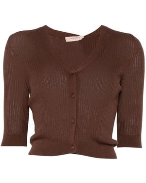 Twinset V-Neck Ribbed Cardigan - Brown