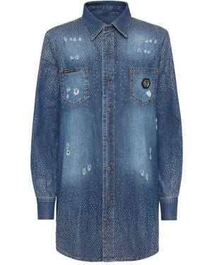 Philipp Plein Camicia Con Strass - Blu