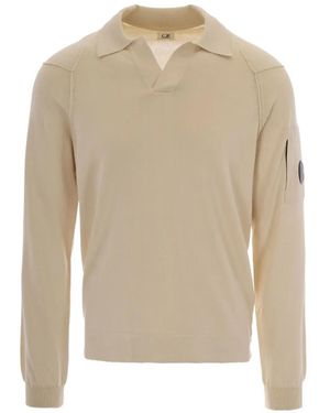 C.P. Company Lens-Detail V-Neck Cotton Jumper - White