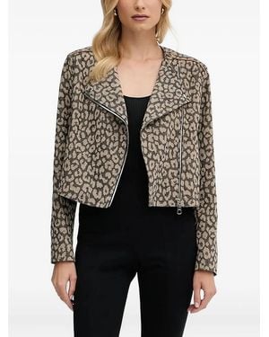 BOSS Leopard-Pattern Biker Jacket - Black