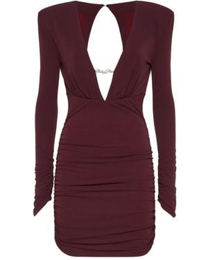 Philipp Plein Long-Sleeved Ruched Mini Dress - Purple