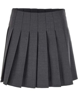 Self-Portrait Pleated Lace-Trim Mini Skirt - Gray