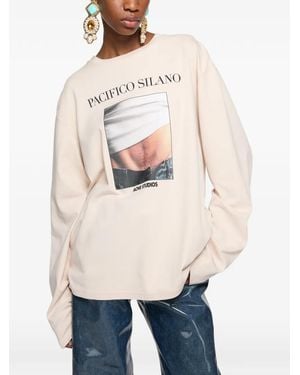 Acne Studios Logo-Print Long-Sleeve T-Shirt - Natural