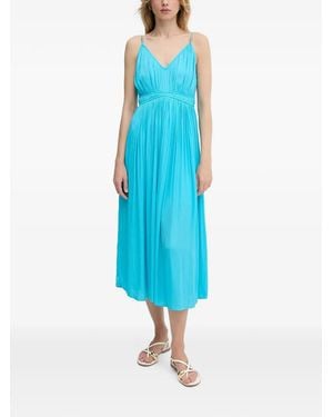 Morgan Vestido Midi Con Cuello En V - Azul
