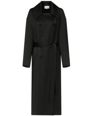 Loulou de Saison Erika Double-Breasted Satin Coat - Black