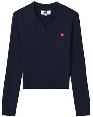 Chocoolate Cable-Knit Polo Sweater - Blue