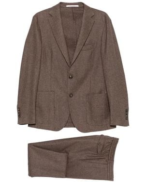 Eleventy Drawstring-Waist Notched-Lapels Suit - Brown