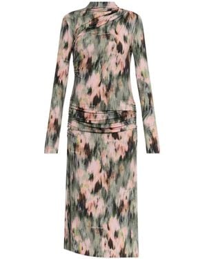 Off-White c/o Virgil Abloh Abstract-Print Ruched Midi Dress - White