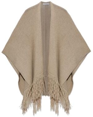 Max Mara Fringe-Trim Knit Poncho - Natural