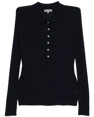 N.Peal Cashmere Ribbed Polo Top - Black