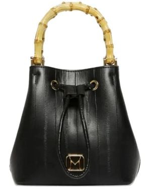 Marella Bamboo-Handle Drawstring Bucket Bag - Black