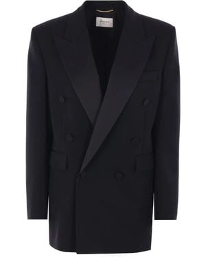 Saint Laurent Grain De Poudre Tuxedo Jacket - Blue