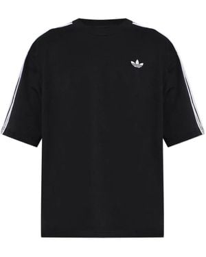 adidas Logo-Embroidered Stripe-Detail T-Shirt - Black