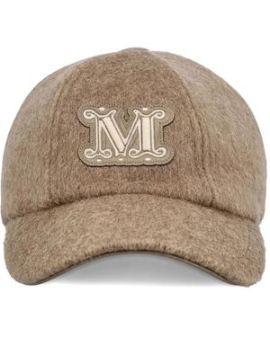 Max Mara Logo-Plaque Cashmere Cap - Natural