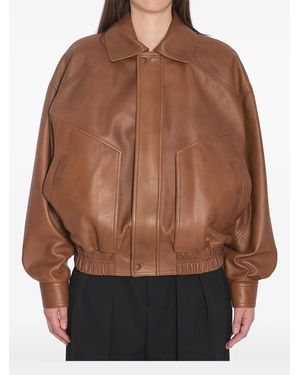 Saint Laurent レザー ボンバージャケット - ブラウン