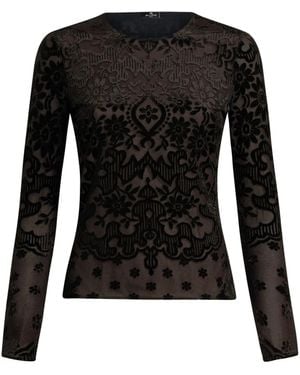 Etro チュール&ジャカード トップ - ブラック